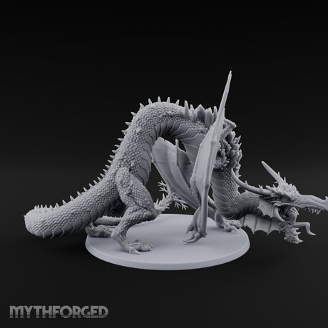 Crystal Spined Crouching Crystal Dragon Miniature for Dungeons and Dragons, Pathfinder or other TTRPGs