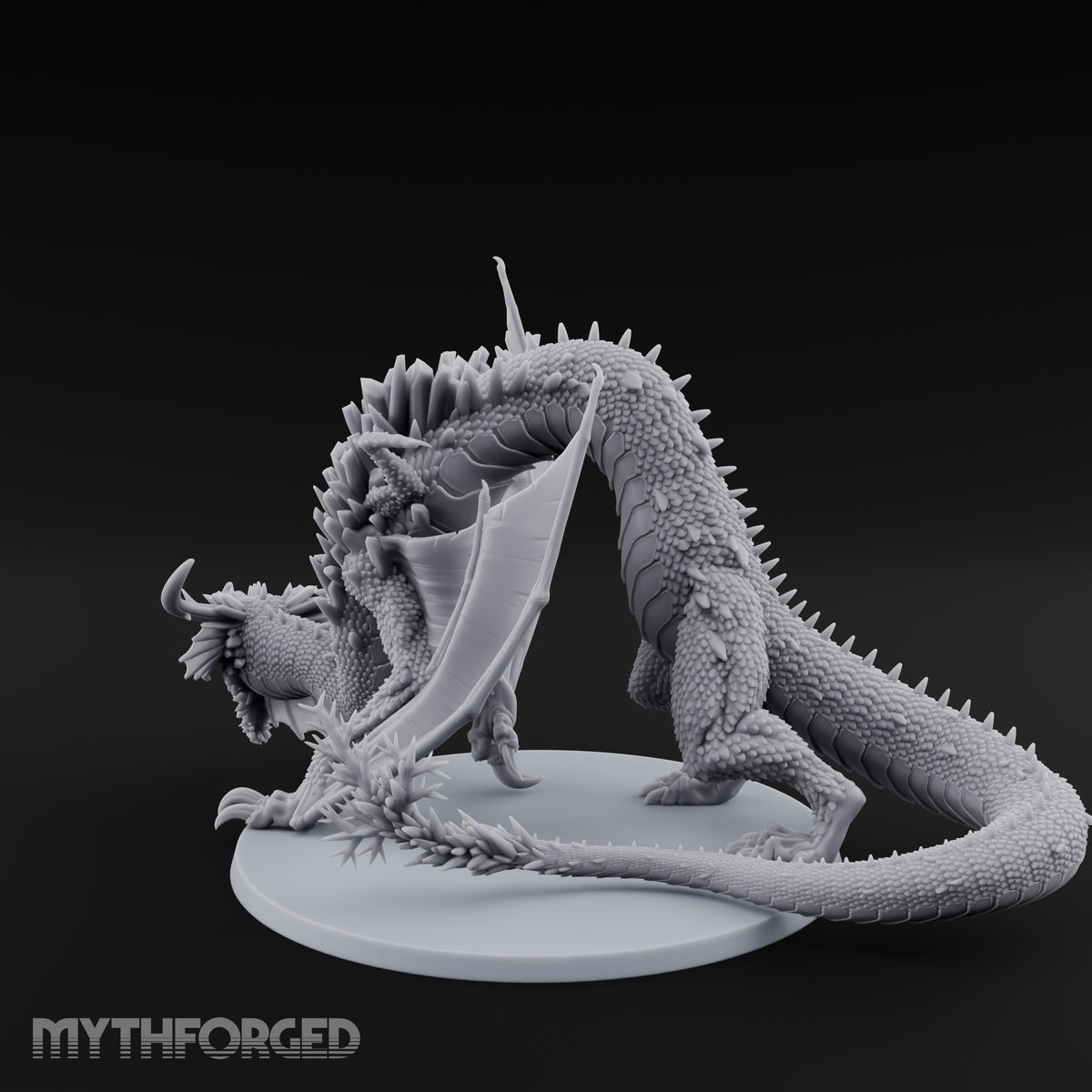 Crystal Spined Crouching Crystal Dragon Miniature for Dungeons and Dragons, Pathfinder or other TTRPGs