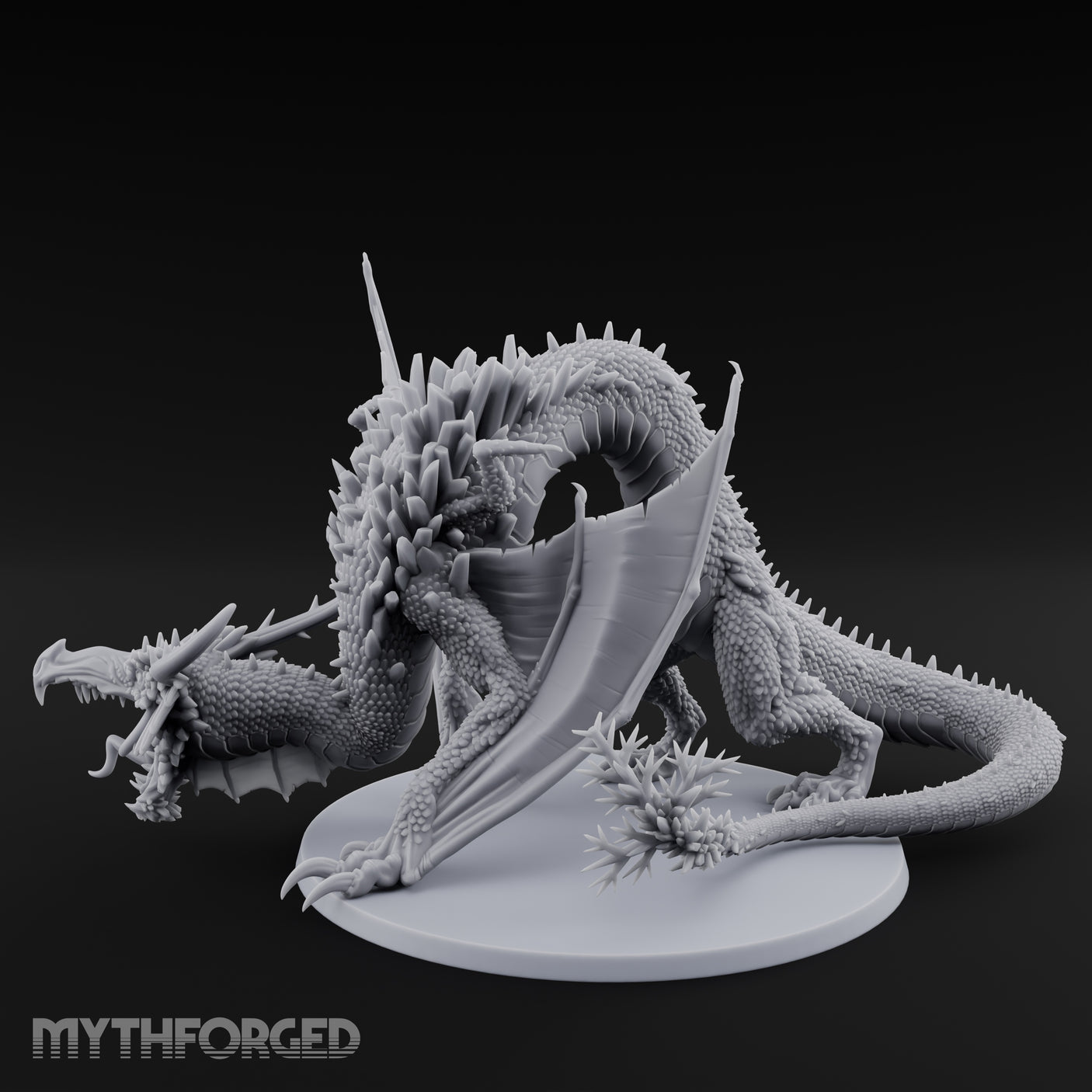 Crystal Spined Crouching Crystal Dragon Miniature for Dungeons and Dragons, Pathfinder or other TTRPGs