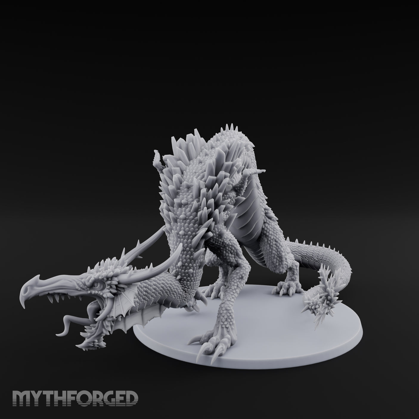 Crystal Spined Crouching Crystal Dragon Miniature for Dungeons and Dragons, Pathfinder or other TTRPGs