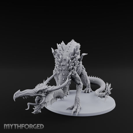 Crystal Spined Crouching Crystal Dragon Miniature for Dungeons and Dragons, Pathfinder or other TTRPGs