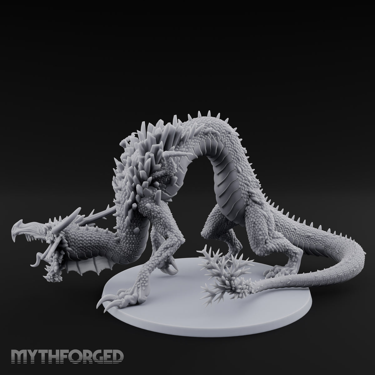 Crystal Spined Crouching Crystal Dragon Miniature for Dungeons and Dragons, Pathfinder or other TTRPGs
