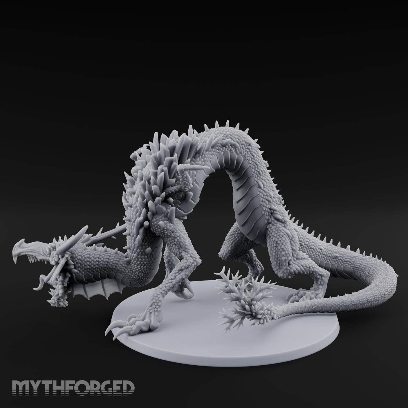 Crystal Spined Crouching Crystal Dragon Miniature for Dungeons and Dragons, Pathfinder or other TTRPGs