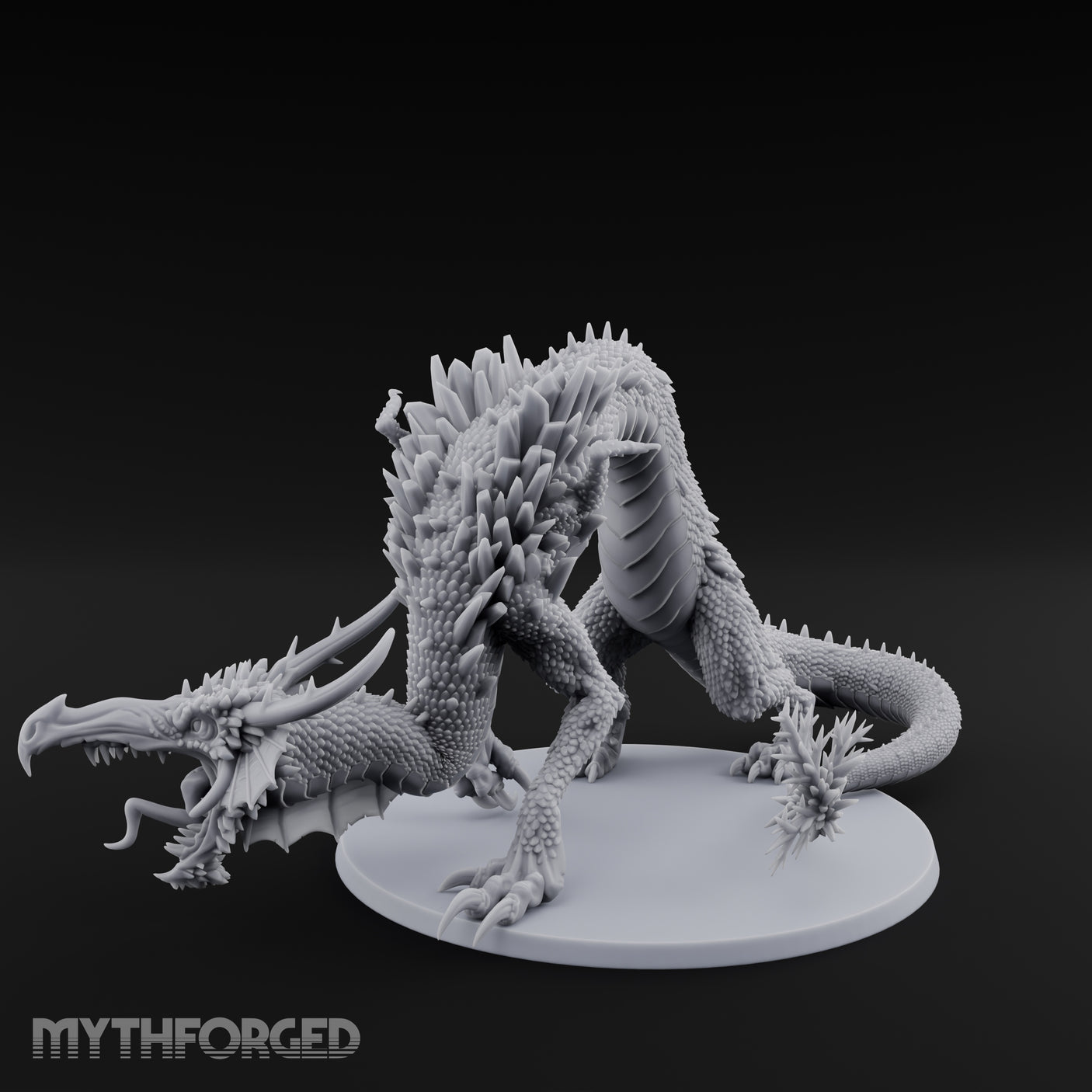Crystal Spined Crouching Crystal Dragon Miniature for Dungeons and Dragons, Pathfinder or other TTRPGs