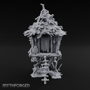 Frond-Thatched Idol-Carved Tribal Treehouse Hut Miniature for Dungeons and Dragons, Pathfinder or other TTRPGs
