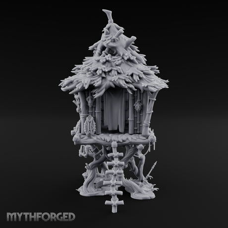 Frond-Thatched Idol-Carved Tribal Treehouse Hut Miniature for Dungeons and Dragons, Pathfinder or other TTRPGs