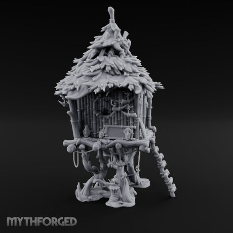 Frond-Thatched Idol-Carved Tribal Treehouse Hut Miniature for Dungeons and Dragons, Pathfinder or other TTRPGs