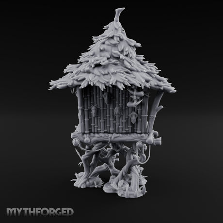Frond-Thatched Idol-Carved Tribal Treehouse Hut Miniature for Dungeons and Dragons, Pathfinder or other TTRPGs