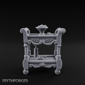 Fruit-Laden Scroll-Handled Noble Service Cart Miniature for Dungeons and Dragons, Pathfinder or other TTRPGs