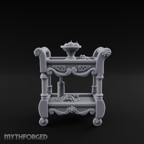 Fruit-Laden Scroll-Handled Noble Service Cart Miniature for Dungeons and Dragons, Pathfinder or other TTRPGs