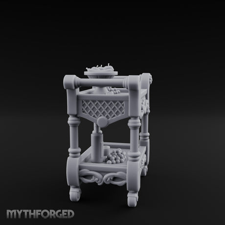 Fruit-Laden Scroll-Handled Noble Service Cart Miniature for Dungeons and Dragons, Pathfinder or other TTRPGs