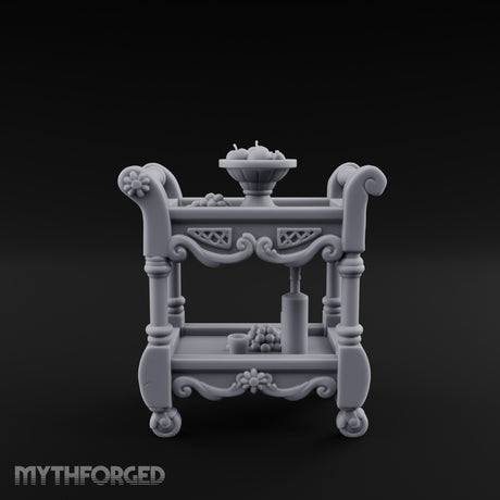Fruit-Laden Scroll-Handled Noble Service Cart Miniature for Dungeons and Dragons, Pathfinder or other TTRPGs