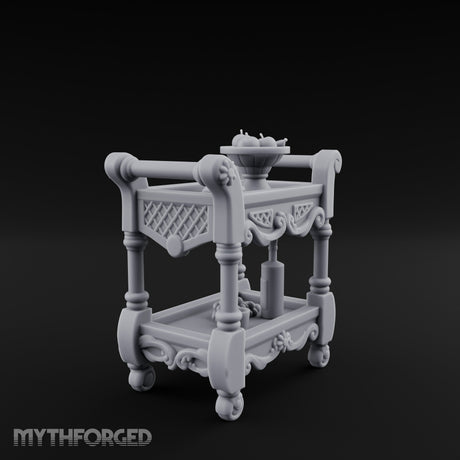 Fruit-Laden Scroll-Handled Noble Service Cart Miniature for Dungeons and Dragons, Pathfinder or other TTRPGs