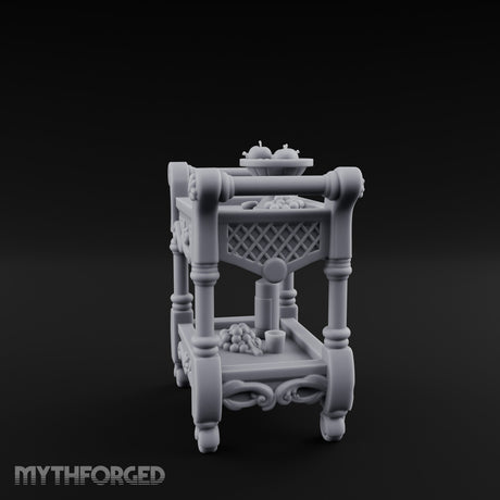 Fruit-Laden Scroll-Handled Noble Service Cart Miniature for Dungeons and Dragons, Pathfinder or other TTRPGs