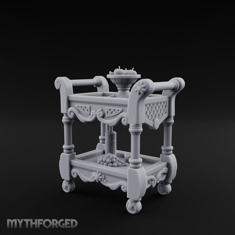 Fruit-Laden Scroll-Handled Noble Service Cart Miniature for Dungeons and Dragons, Pathfinder or other TTRPGs