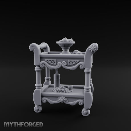 Fruit-Laden Scroll-Handled Noble Service Cart Miniature for Dungeons and Dragons, Pathfinder or other TTRPGs