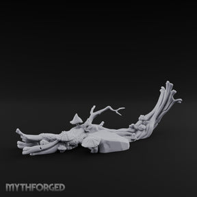 Fungus-Capped Branch-Splayed Fallen Log with Mushrooms Miniature for Dungeons and Dragons, Pathfinder or other TTRPGs
