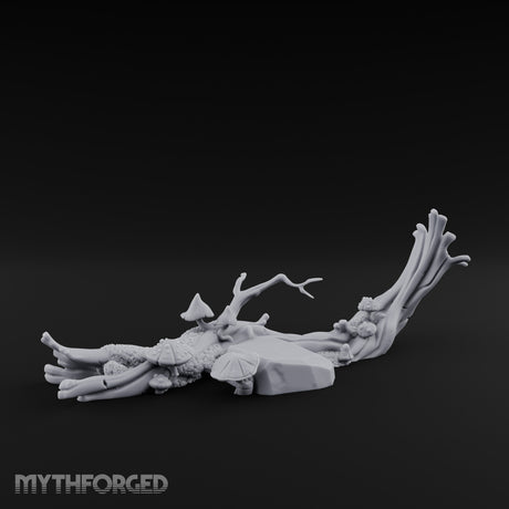 Fungus-Capped Branch-Splayed Fallen Log with Mushrooms Miniature for Dungeons and Dragons, Pathfinder or other TTRPGs