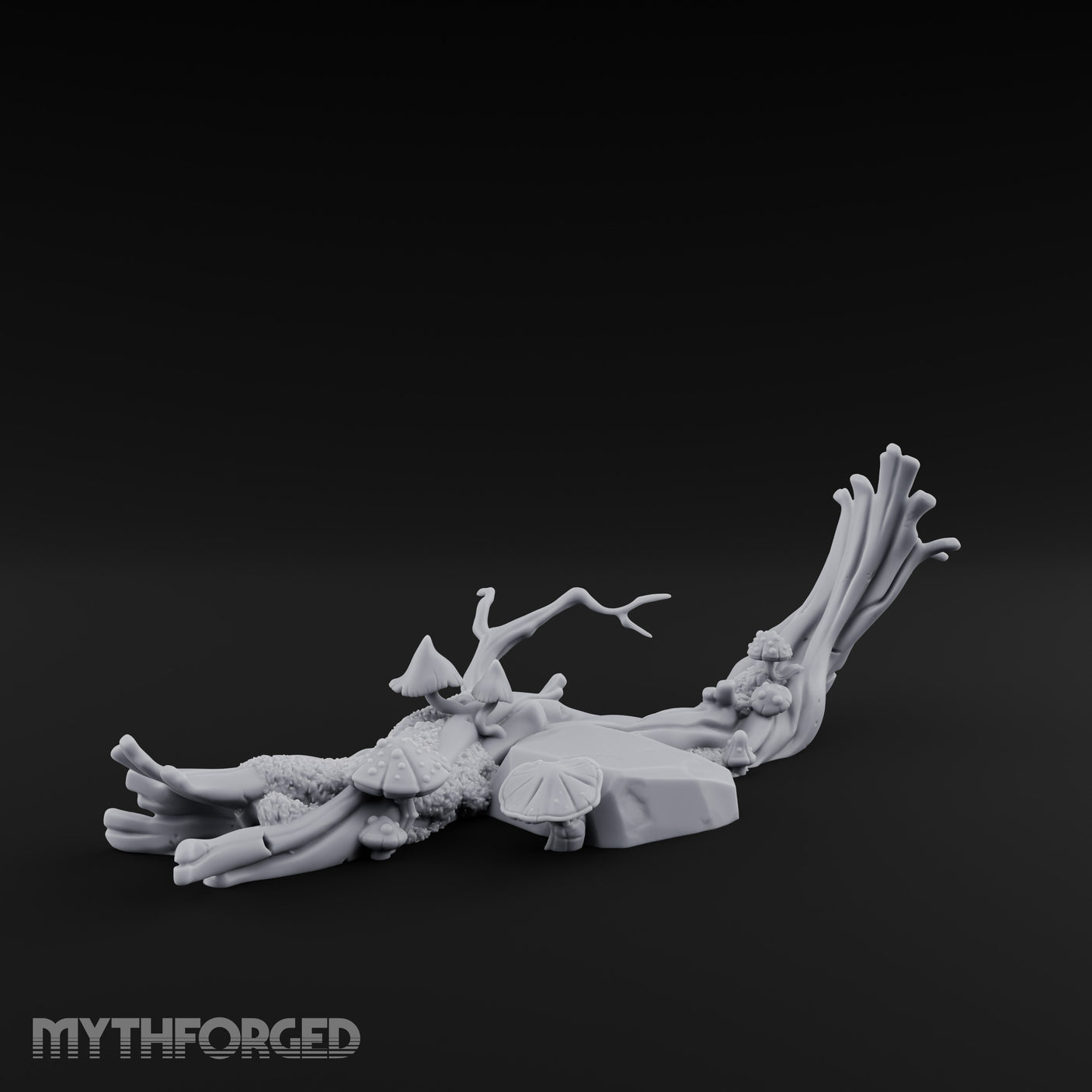 Fungus-Capped Branch-Splayed Fallen Log with Mushrooms Miniature for Dungeons and Dragons, Pathfinder or other TTRPGs