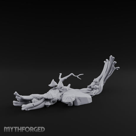 Fungus-Capped Branch-Splayed Fallen Log with Mushrooms Miniature for Dungeons and Dragons, Pathfinder or other TTRPGs