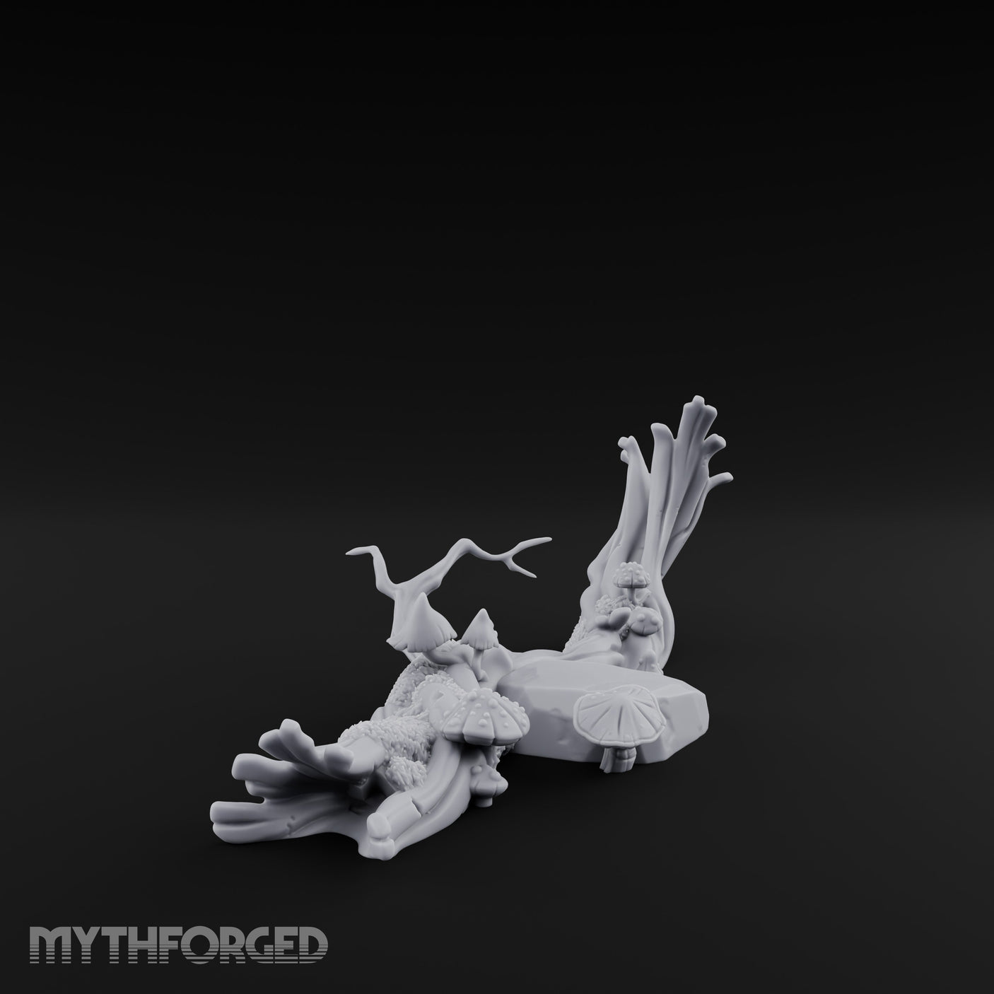 Fungus-Capped Branch-Splayed Fallen Log with Mushrooms Miniature for Dungeons and Dragons, Pathfinder or other TTRPGs