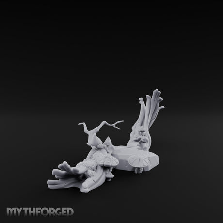 Fungus-Capped Branch-Splayed Fallen Log with Mushrooms Miniature for Dungeons and Dragons, Pathfinder or other TTRPGs