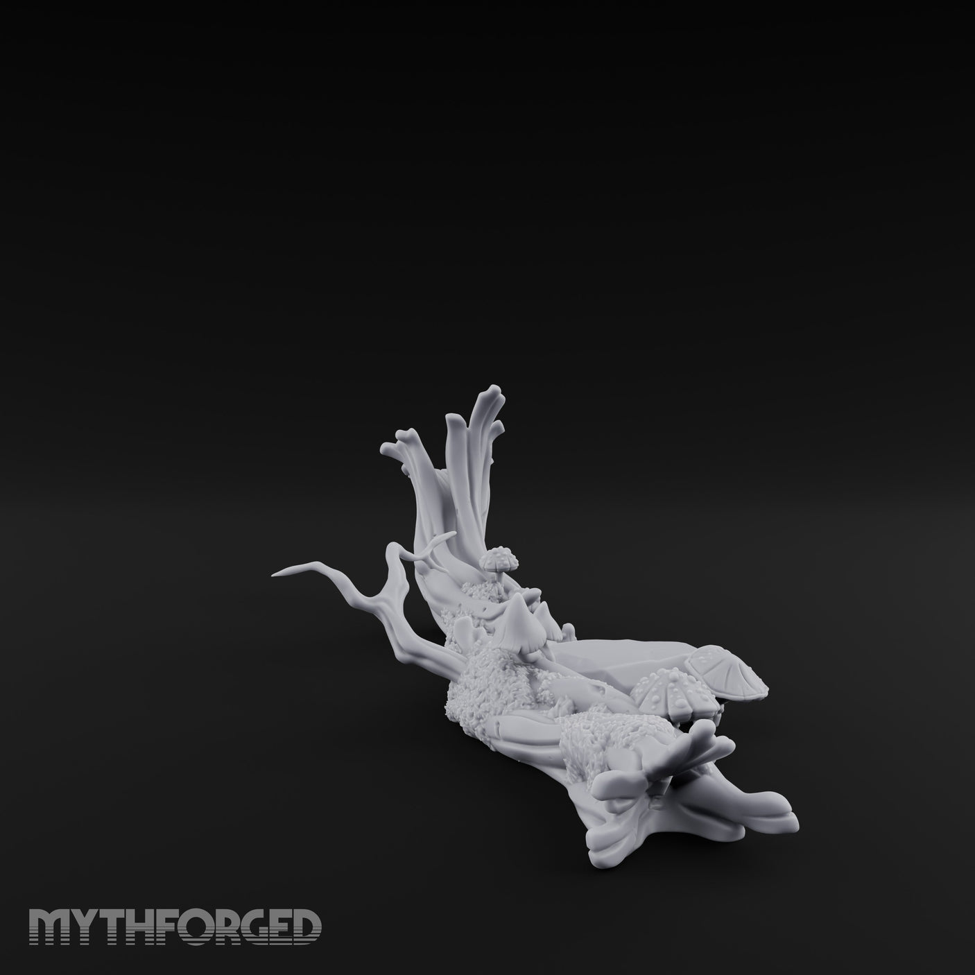 Fungus-Capped Branch-Splayed Fallen Log with Mushrooms Miniature for Dungeons and Dragons, Pathfinder or other TTRPGs