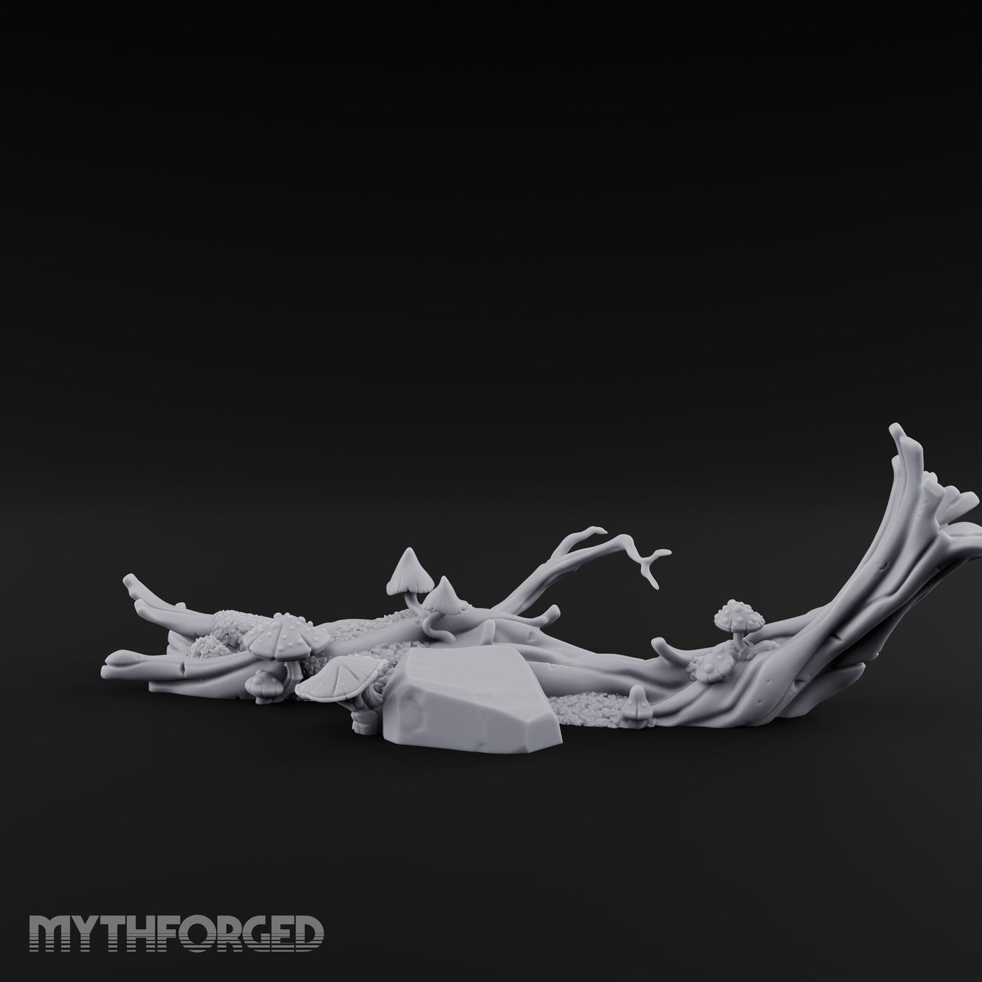 Fungus-Capped Branch-Splayed Fallen Log with Mushrooms Miniature for Dungeons and Dragons, Pathfinder or other TTRPGs