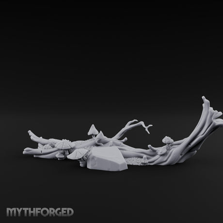 Fungus-Capped Branch-Splayed Fallen Log with Mushrooms Miniature for Dungeons and Dragons, Pathfinder or other TTRPGs