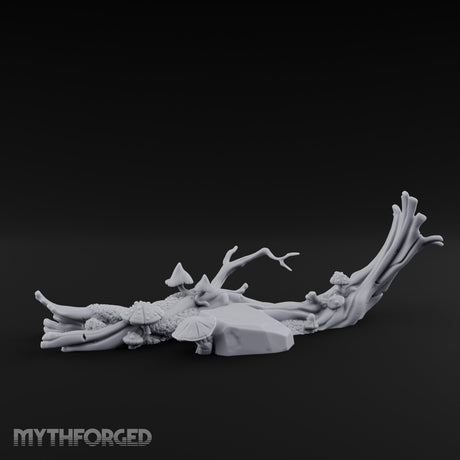 Fungus-Capped Branch-Splayed Fallen Log with Mushrooms Miniature for Dungeons and Dragons, Pathfinder or other TTRPGs