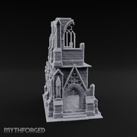 Gargoyle-Flanked Tracery-Windowed Gothic Cathedral Ruins Miniature for Dungeons and Dragons, Pathfinder or other TTRPGs