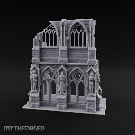 Gargoyle-Flanked Tracery-Windowed Gothic Cathedral Ruins Miniature for Dungeons and Dragons, Pathfinder or other TTRPGs