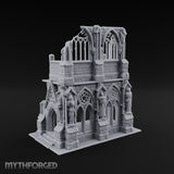 Gargoyle-Flanked Tracery-Windowed Gothic Cathedral Ruins Miniature for Dungeons and Dragons, Pathfinder or other TTRPGs