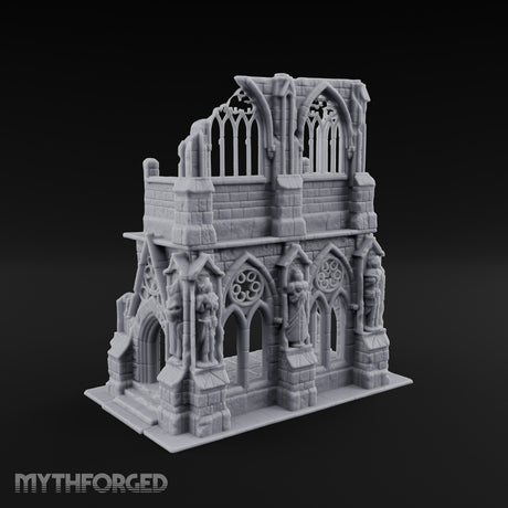 Gargoyle-Flanked Tracery-Windowed Gothic Cathedral Ruins Miniature for Dungeons and Dragons, Pathfinder or other TTRPGs