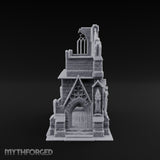 Gargoyle-Flanked Tracery-Windowed Gothic Cathedral Ruins Miniature for Dungeons and Dragons, Pathfinder or other TTRPGs