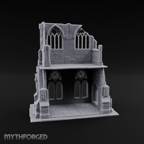 Gargoyle-Flanked Tracery-Windowed Gothic Cathedral Ruins Miniature for Dungeons and Dragons, Pathfinder or other TTRPGs