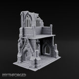 Gargoyle-Flanked Tracery-Windowed Gothic Cathedral Ruins Miniature for Dungeons and Dragons, Pathfinder or other TTRPGs