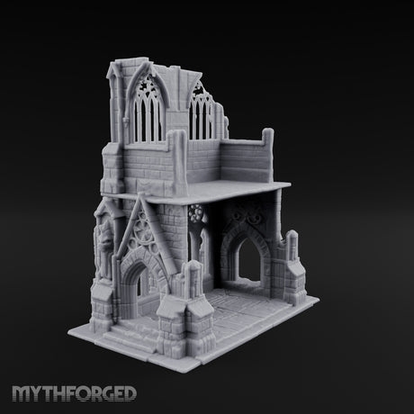 Gargoyle-Flanked Tracery-Windowed Gothic Cathedral Ruins Miniature for Dungeons and Dragons, Pathfinder or other TTRPGs