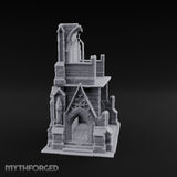 Gargoyle-Flanked Tracery-Windowed Gothic Cathedral Ruins Miniature for Dungeons and Dragons, Pathfinder or other TTRPGs