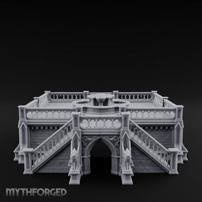 Gargoyle-Guarded Balustrade-Wrapped Gothic Fountain Plaza Miniature for Dungeons and Dragons, Pathfinder or other TTRPGs
