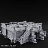 Gargoyle-Guarded Balustrade-Wrapped Gothic Fountain Plaza Miniature for Dungeons and Dragons, Pathfinder or other TTRPGs