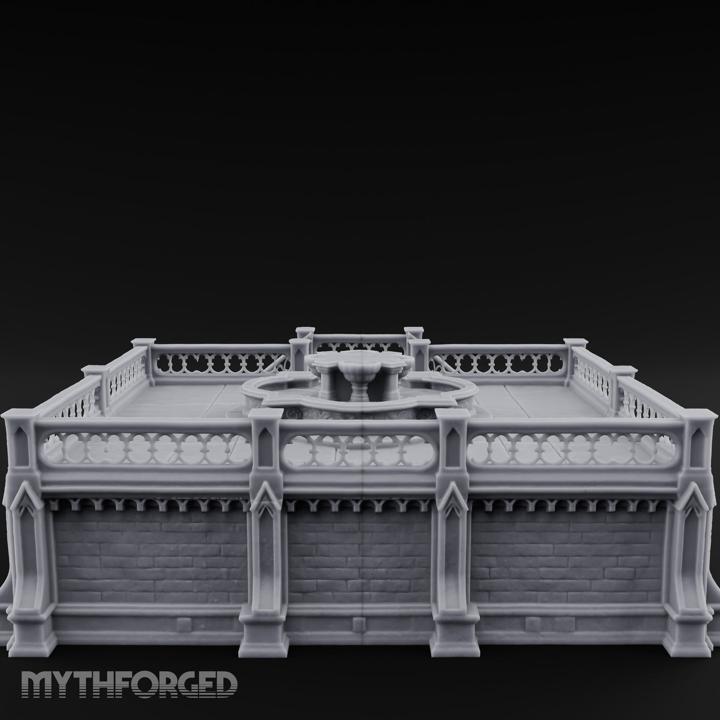 Gargoyle-Guarded Balustrade-Wrapped Gothic Fountain Plaza Miniature for Dungeons and Dragons, Pathfinder or other TTRPGs