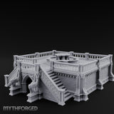 Gargoyle-Guarded Balustrade-Wrapped Gothic Fountain Plaza Miniature for Dungeons and Dragons, Pathfinder or other TTRPGs
