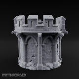 Gargoyle-Perched Battlement-Crowned Gothic Round Tower Ruins Miniature for Dungeons and Dragons, Pathfinder or other TTRPGs