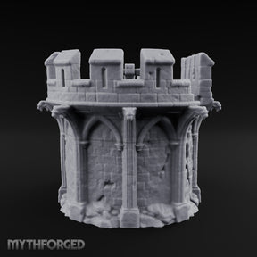 Gargoyle-Perched Battlement-Crowned Gothic Round Tower Ruins Miniature for Dungeons and Dragons, Pathfinder or other TTRPGs