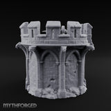 Gargoyle-Perched Battlement-Crowned Gothic Round Tower Ruins Miniature for Dungeons and Dragons, Pathfinder or other TTRPGs