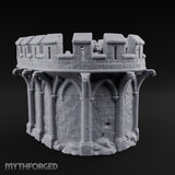 Gargoyle-Perched Battlement-Crowned Gothic Round Tower Ruins Miniature for Dungeons and Dragons, Pathfinder or other TTRPGs