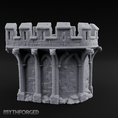 Gargoyle-Perched Battlement-Crowned Gothic Round Tower Ruins Miniature for Dungeons and Dragons, Pathfinder or other TTRPGs