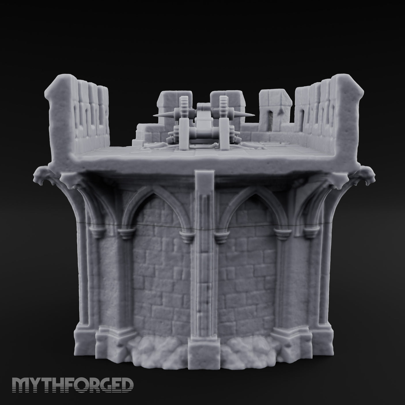Gargoyle-Perched Battlement-Crowned Gothic Round Tower Ruins Miniature for Dungeons and Dragons, Pathfinder or other TTRPGs