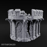 Gargoyle-Perched Battlement-Crowned Gothic Round Tower Ruins Miniature for Dungeons and Dragons, Pathfinder or other TTRPGs